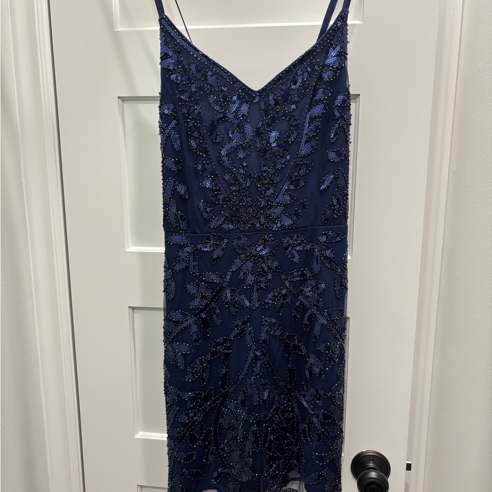 Navy Blue Beaded Midi Dress